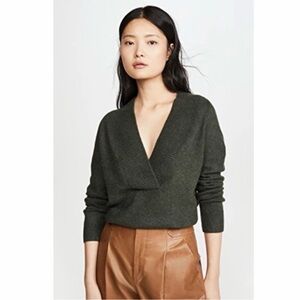 Vince Ribbed Shawl Collar Tunic in Moss Green Extra Small